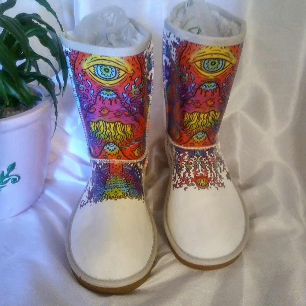Faux Sheepskin Evil Eye Boots